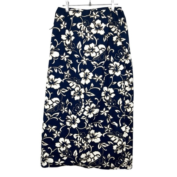 Dresses & Skirts - Hilo Hattie Vintage Hibiscus Tropical Cotton Navy Blue Wrap Skirt Women’s Medium
